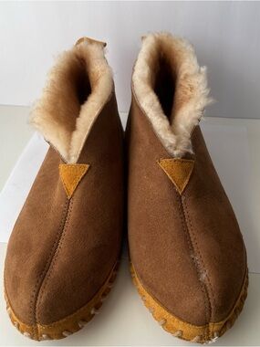 L.L. Bean Brown Suede Shearling-Lined Slipper Boots